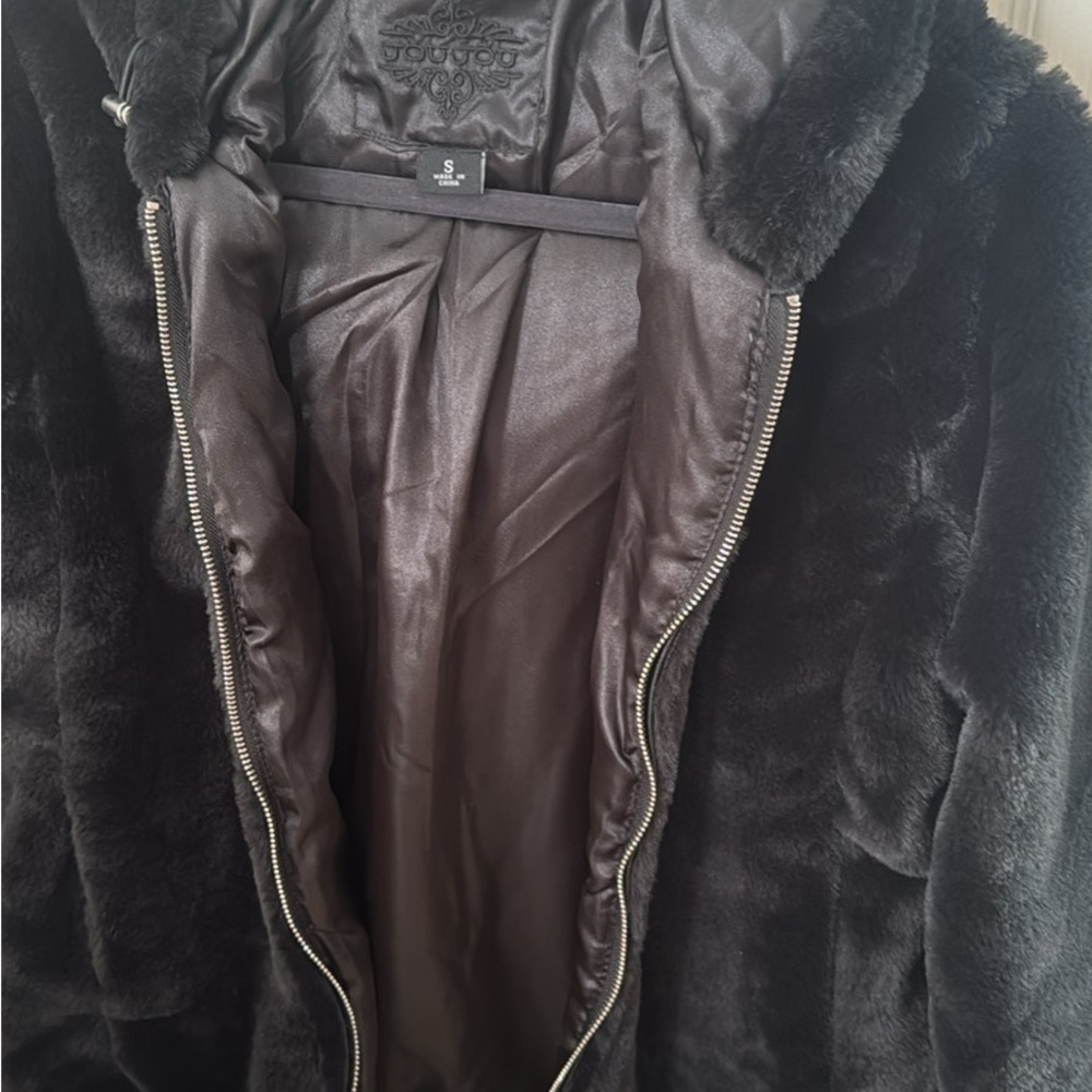 Jou Jou Plush Black Faux Fur Coat
